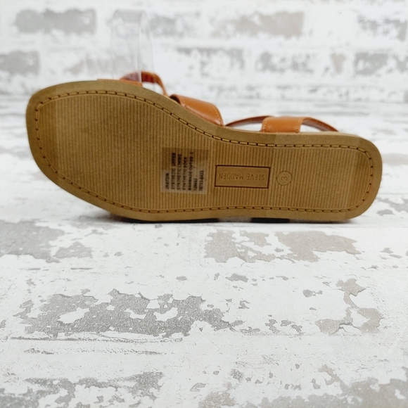 New Steve Madden Haydin Cognac Faux Leather Buckle Sandals B619 - Picture 8 of 12